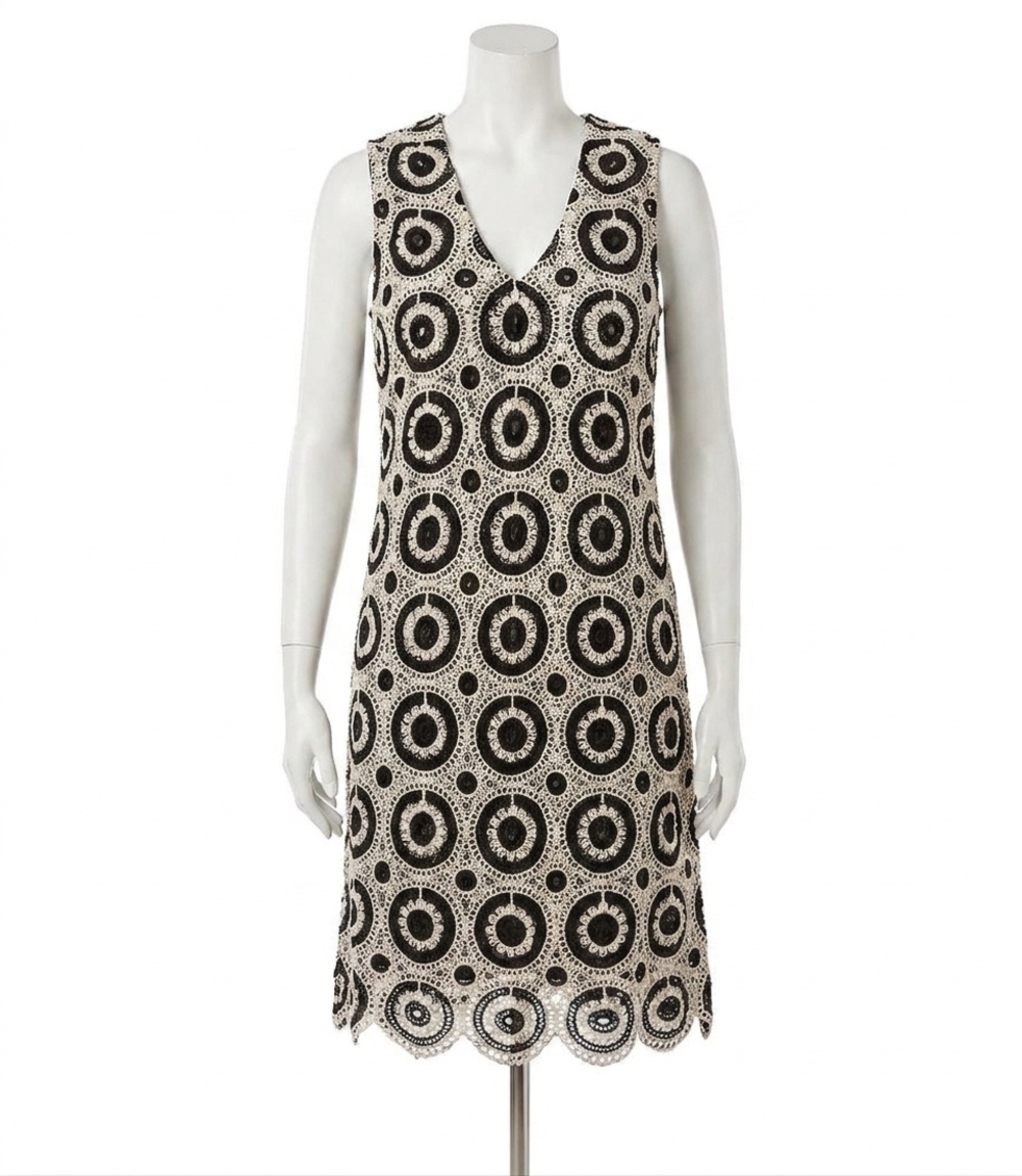 NEW KAREN KANE sahara sleeveless crochet shift dress in natural and black